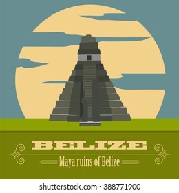 Belize landmarks. Retro styled image. Vector illustration