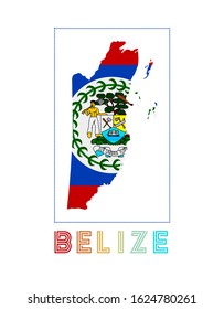 Belize Logo. Map of Belize with country name and flag. Trendy vector illustration.