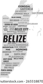 Belice Mapa con nombres de ciudades – Tipografía Diseño de Vectores