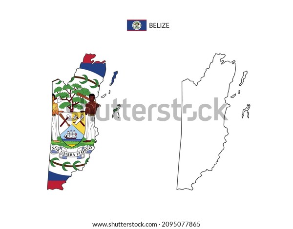 Belize\
map city vector divided by outline simplicity style. Have 2\
versions, black thin line version and color of country flag\
version. Both map were on the white\
background.