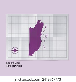 Belize map country in folded grid paper