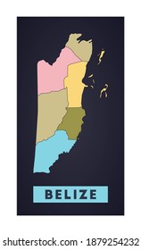 Belize map. Country poster with regions. Shape of Belize with country name. Attractive vector illustration.
