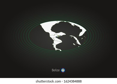 Belize map in dark color, oval map with neighboring countries. Vector map and flag of Belize
