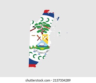 Belize Map Flag. Map of Belize with the Belizean country flag. Vector illustration.