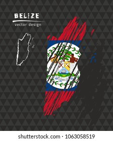 Belize map with flag inside on the black background. Chalk sketch vector illustration