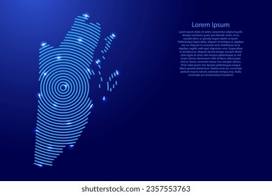Belize map from futuristic concentric blue circles and glowing stars for banner, poster, greeting card