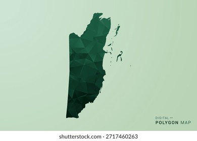 Belize Karte - Vektor Illustration im Stil eines grünen Polygons, geometrisches Design mit niedrigem Poly und sauberer Silhouette auf weichgrünem Hintergrund.