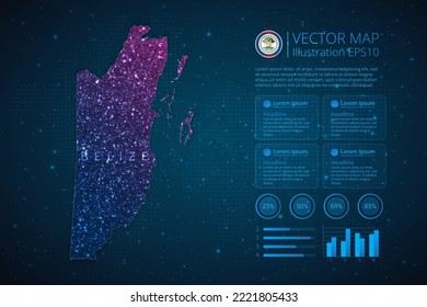 Belize map infographics template for diagram, graph, presentation and chart with abstract geometric mesh polygonal light concept on blue background. Vector Illustration EPS10.