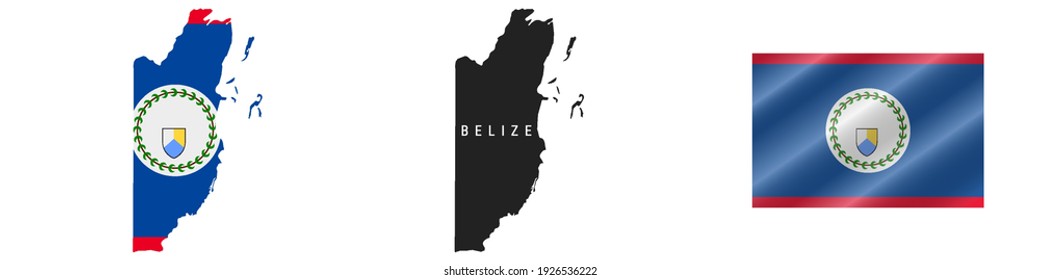 Belize. Map with masked flag. Detailed silhouette. Waving flag. Vector illustration isolated on white.