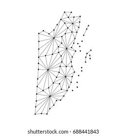 Belize map of polygonal mosaic lines network, rays and dots vector illustration.