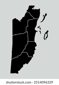 Mapa de Belice con regiones aisladas sobre fondo blanco. Mapa de Belice. Ilustración vectorial