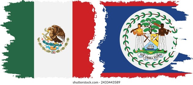 Belize and Mexico grunge flags connection, vector