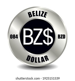 Belize money icon isolated on round silver coin. Vector sign of currency symbol with international ISO code and abbreviation