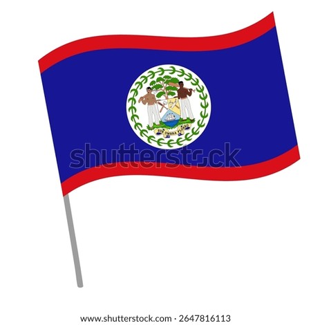 Belize national flag flutters with flagpole