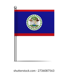 Belize national flag. Map pin flag stuck in a white background