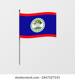 Bandera nacional de Belice en asta. Ilustración vectorial.