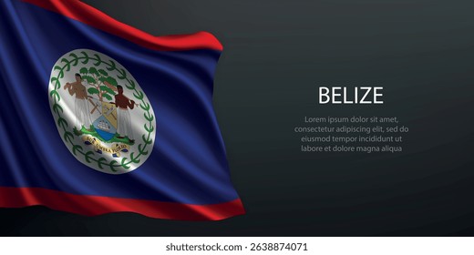 Belize national flag with ripples and shadows on a gradient black backdrop