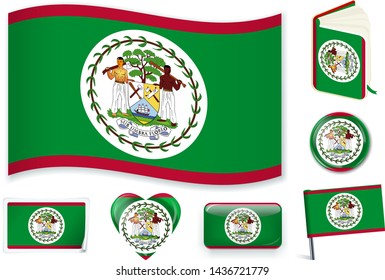 Belize national flag. Vector illustration. 3 layers. Shadows, flat flag, lights and shadows. Collection of 220 world flags. Accurate colors. Easy changes.