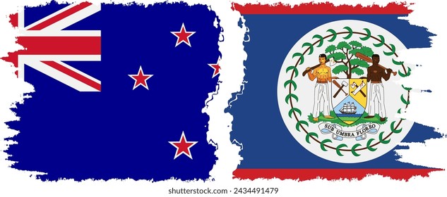 Belize and New Zealand grunge flags connection, vector