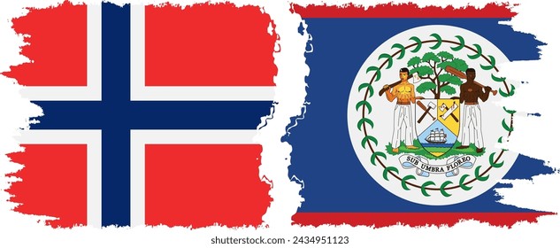 Belice y noruego grunge banderas de conexión, vector