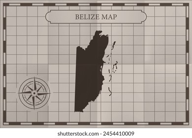 Mapa del país clásico de Belice. Estilo de papel de mapa antiguo de Antiguas