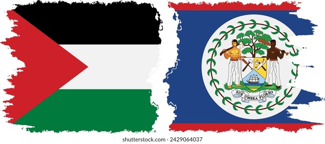 Belice y Palestina grunge banderas de conexión, vector