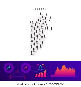 Belize people map. Detailed vector silhouette. Mixed crowd of men and women icons. Population infographic elements. Vector illustration isolated on white.