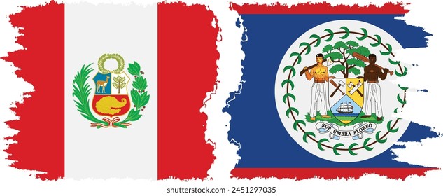 Belize and Peru grunge flags connection, vector