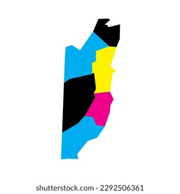 Belize political map of administrative divisions - districts. Blank vector map in CMYK colors.