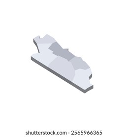 Belize political map of administrative divisions - districts. 3D isometric blank vector map in shades of grey.