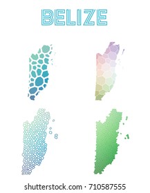 Belize polygonal map. Mosaic style maps collection. Bright abstract tessellation, geometric, low poly, modern design. Belize polygonal maps for infographics or presentation.