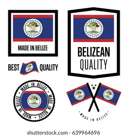 Belize quality isolated label set for goods. Exporting stamp with belizean flag, nation manufacturer certificate element, country product vector emblem. Made in Belize badge collection.