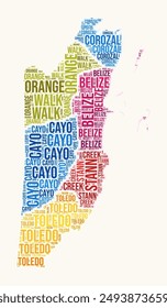 Belize regions word cloud. Country logo design. Regions typography style vector image. Belize colored text cloud. Beautiful vector illustration.