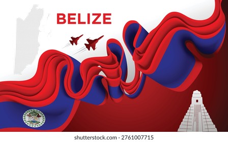 Belize Ribbon Flag Abstract Blue Red Crest Design