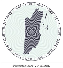 Belize round logo design. Country shape built of rings. Belize text around the country. Vector Illustration.