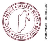 Belize round rubber stamp with country map. Vintage red passport stamp with circular text and stars, vector illustration.