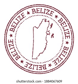 Belize round rubber stamp with country map. Vintage red passport stamp with circular text and stars, vector illustration.