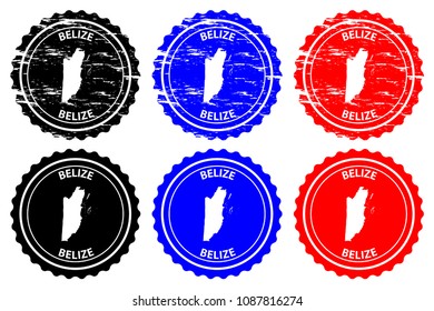 Belize - rubber stamp - vector, Belize map pattern - sticker - black, blue and red