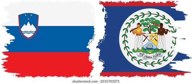 Belize and Slovenia grunge flags connection, vector