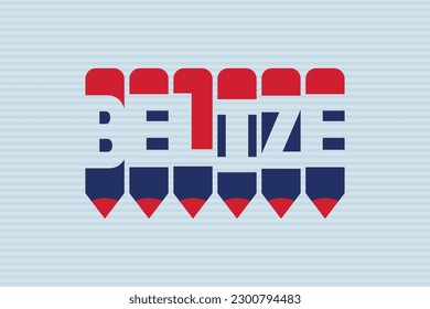 Texto de Belice con el símbolo Lápiz diseño de ideas creativas. Ilustración vectorial del concepto de color de la bandera de Belice. Ilustración de la tipografía de Belice espacio negativo palabra vector ilustración. Diseño vectorial de nombre de país de Belice.