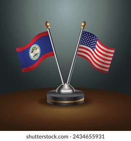 Belize and United States table flags with gradient backgrund. Vector Illustration