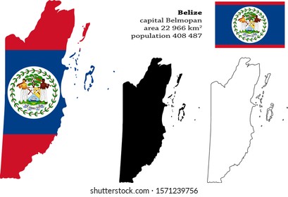 Belize vector map, flag, borders, mask , capital, area and population infographic