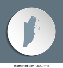 Belize vector map on a paper circle. Cut out from white paper icon map of Belize. Vector icon map of Belize on dark background. Paper cut style country map. 