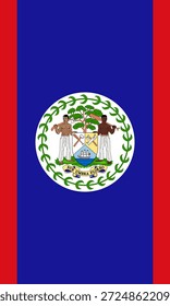 Bandeira vertical de Belize em cores oficiais, dimensões e proporção. Bandeira vetorial simbolizando orgulho nacional, identidade, patrimônio, patriotismo e autoridade