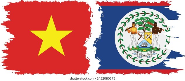 Belize and Vietnam grunge flags connection, vector