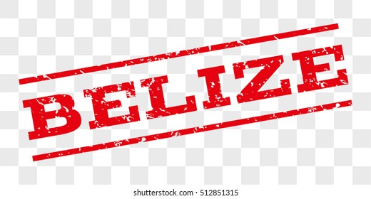 Belize watermark stamp. Text tag between parallel lines with grunge design style. Rubber seal stamp with dirty texture. Vector red color ink imprint on a chess transparent background.