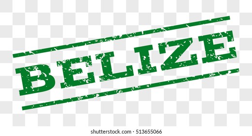 Belize watermark stamp. Text tag between parallel lines with grunge design style. Rubber seal stamp with dust texture. Vector green color ink imprint on a chess transparent background.