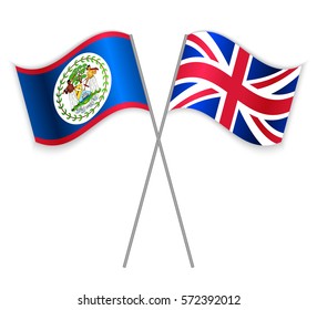 Belizean and British crossed flags. Belize combined with United Kingdom isolated on white. Language learning, international business or travel concept.