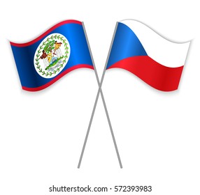 Belizean and Czech crossed flags. Belize combined with Czech Republic isolated on white. Language learning, international business or travel concept.