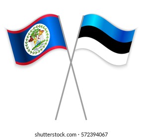 Belizean and Estonian crossed flags. Belize combined with Estonia isolated on white. Language learning, international business or travel concept.
